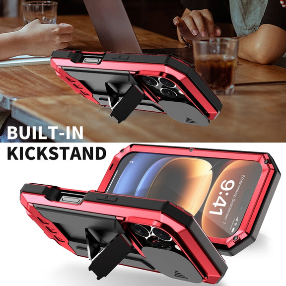 For iPhone 16 Pro R-JUST Sliding Camera IP54 Life Water-resistant Holder Phone Case(Red)
