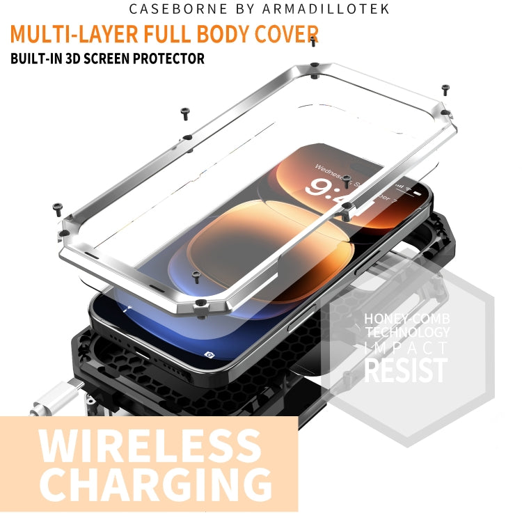 For iPhone 16 Pro R-JUST Sliding Camera IP54 Life Water-resistant Holder Phone Case(Silver)