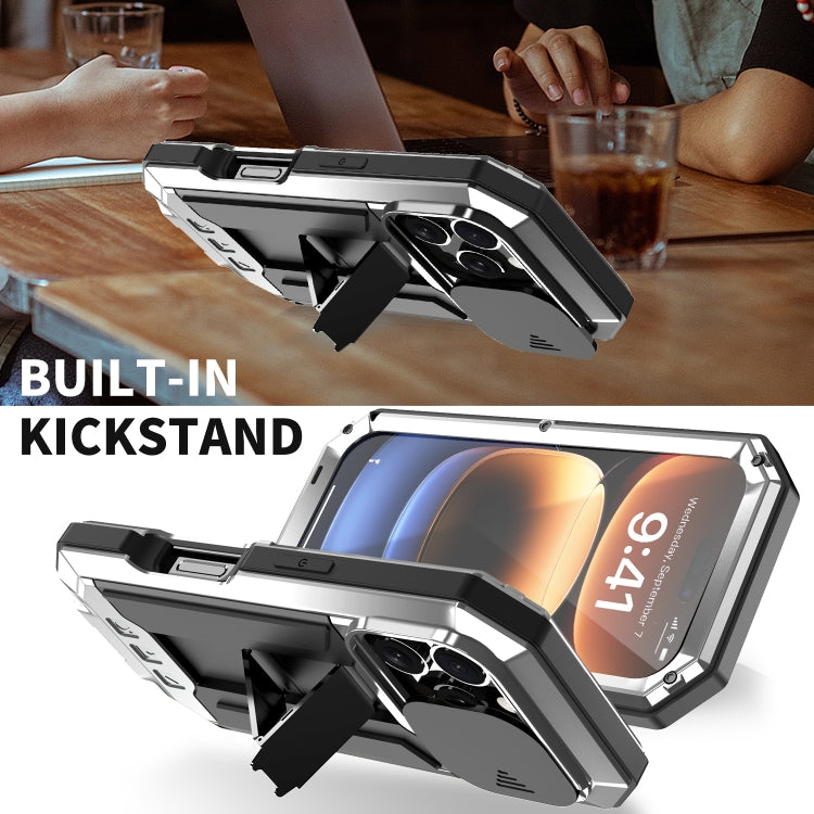 For iPhone 16 Pro R-JUST Sliding Camera IP54 Life Water-resistant Holder Phone Case(Silver)