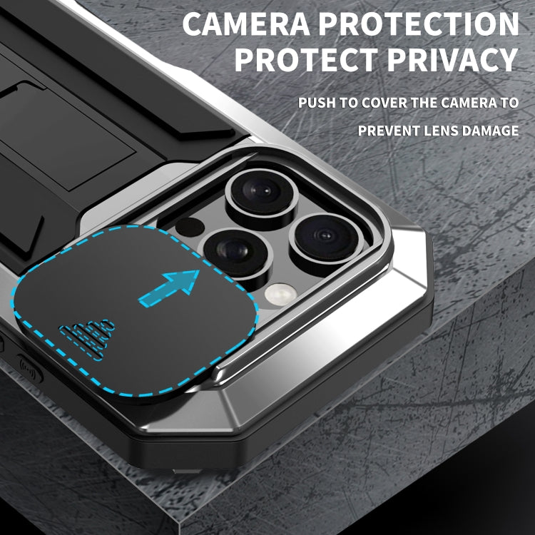 For iPhone 16 Pro R-JUST Sliding Camera IP54 Life Water-resistant Holder Phone Case(Silver)