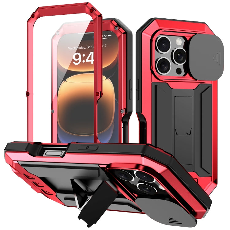 For iPhone 16 Pro Max R-JUST Sliding Camera IP54 Life Water-resistant Holder Phone Case(Red)