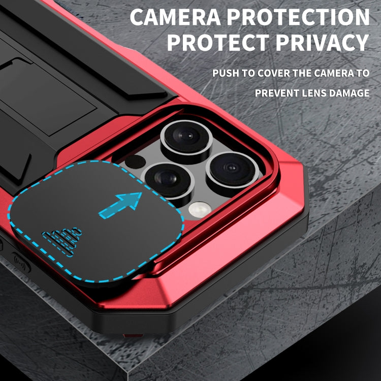 For iPhone 16 Pro Max R-JUST Sliding Camera IP54 Life Water-resistant Holder Phone Case(Red)