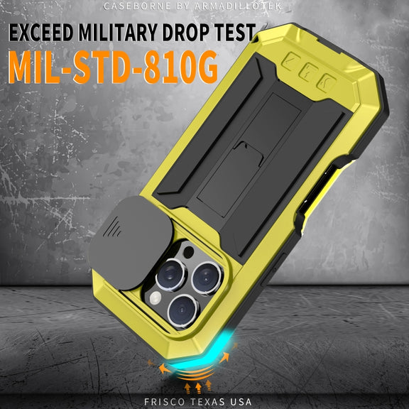 For iPhone 16 Pro Max R-JUST Sliding Camera IP54 Life Water-resistant Holder Phone Case(Yellow)