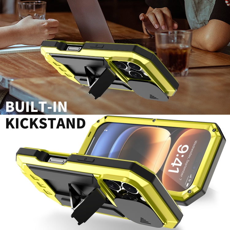 For iPhone 16 Pro Max R-JUST Sliding Camera IP54 Life Water-resistant Holder Phone Case(Yellow)