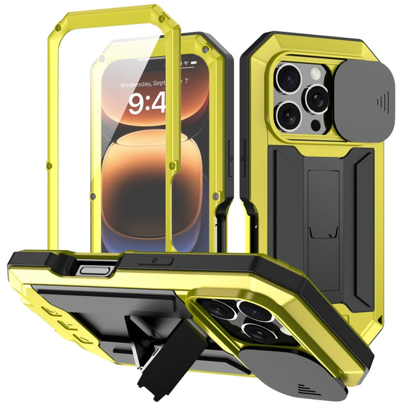 For iPhone 16 Pro Max R-JUST Sliding Camera IP54 Life Water-resistant Holder Phone Case(Yellow)