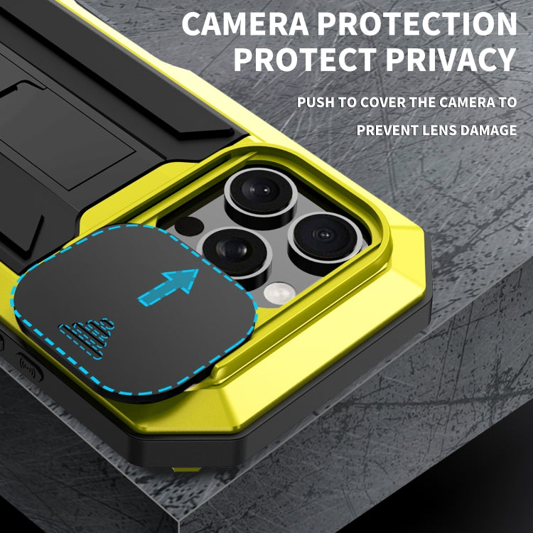 For iPhone 16 Pro Max R-JUST Sliding Camera IP54 Life Water-resistant Holder Phone Case(Yellow)