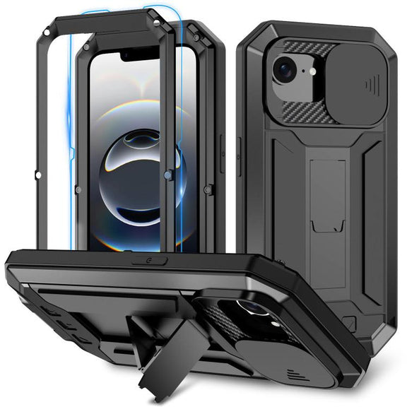 For iPhone 16e R-JUST Sliding Camera IP54 Life Water-resistant Holder Phone Case(Black)