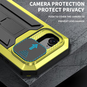 For iPhone 16e R-JUST Sliding Camera IP54 Life Water-resistant Holder Phone Case(Yellow)