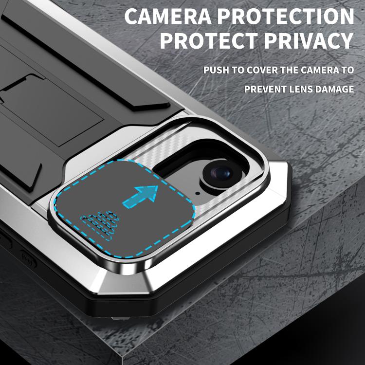 For iPhone 16e R-JUST Sliding Camera IP54 Life Water-resistant Holder Phone Case(Silver)