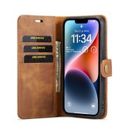 For iPhone 15 DG.MING Crazy Horse Texture Detachable Magnetic Leather Phone Case(Brown)