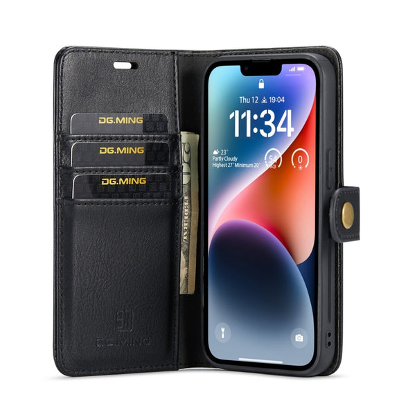 For iPhone 15 Plus DG.MING Crazy Horse Texture Detachable Magnetic Leather Phone Case(Black)
