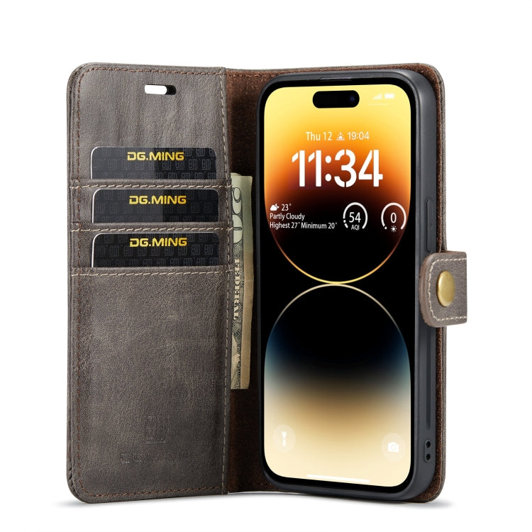 For iPhone 15 Pro DG.MING Crazy Horse Texture Detachable Magnetic Leather Phone Case(Grey)