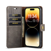 For iPhone 15 Pro DG.MING Crazy Horse Texture Detachable Magnetic Leather Phone Case(Grey)