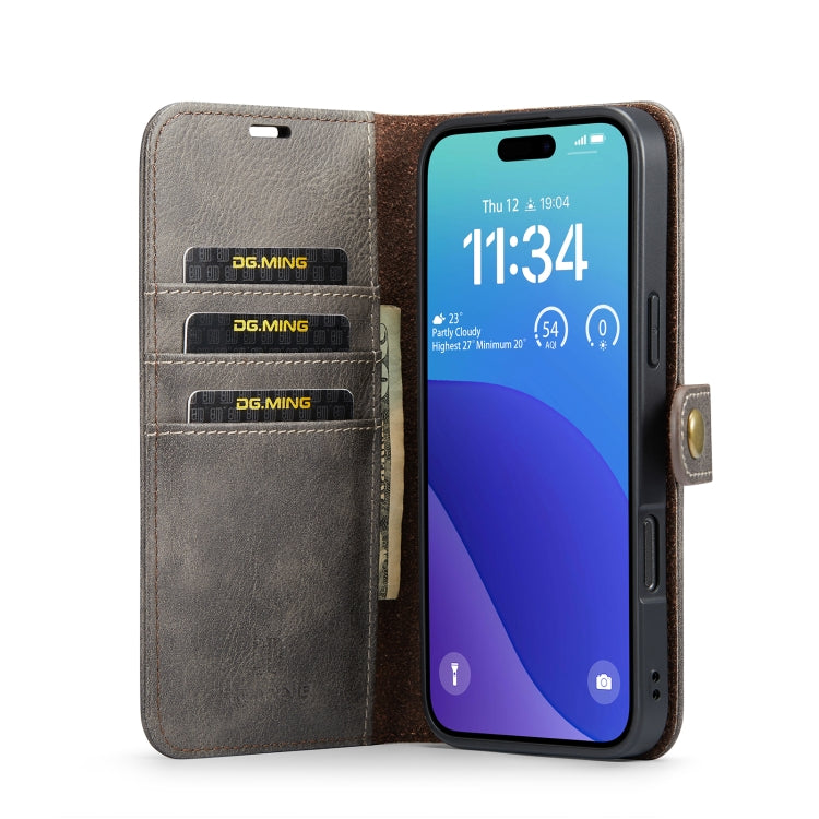 For iPhone 16 Pro Max DG.MING Crazy Horse Texture Detachable Magnetic Leather Phone Case(Grey)