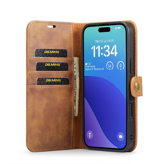 For iPhone 16 Pro Max DG.MING Crazy Horse Texture Detachable Magnetic Leather Phone Case(Brown)