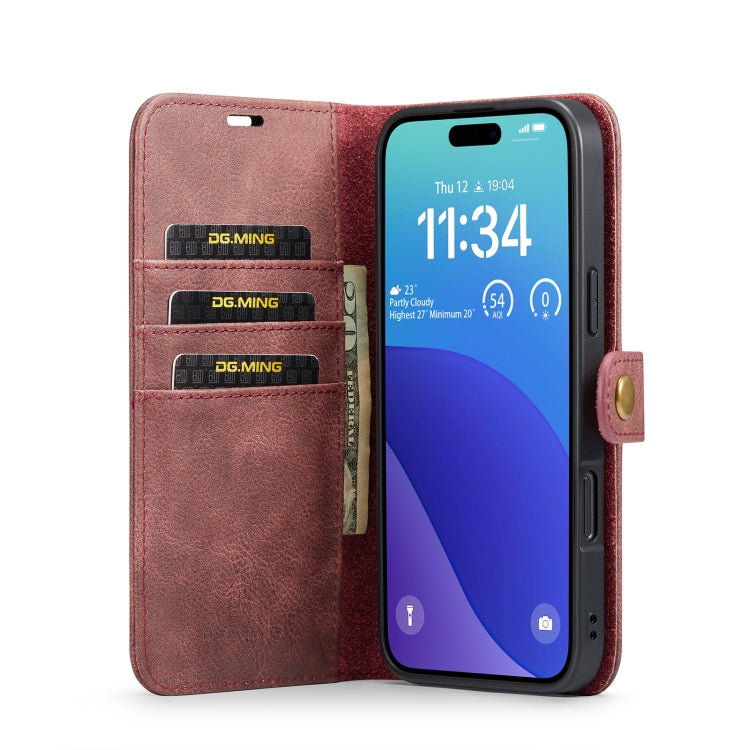 For iPhone 16 Pro DG.MING Crazy Horse Texture Detachable Magnetic Leather Phone Case(Red)