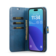 For iPhone 16 Pro DG.MING Crazy Horse Texture Detachable Magnetic Leather Phone Case(Blue)