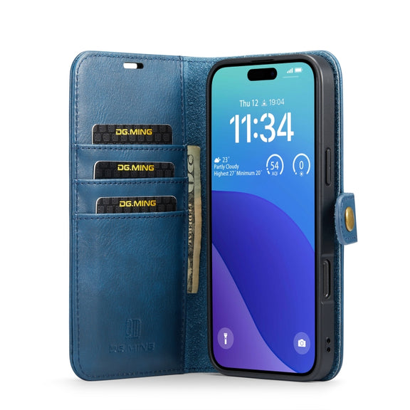 For iPhone 16 Pro DG.MING Crazy Horse Texture Detachable Magnetic Leather Phone Case(Blue)