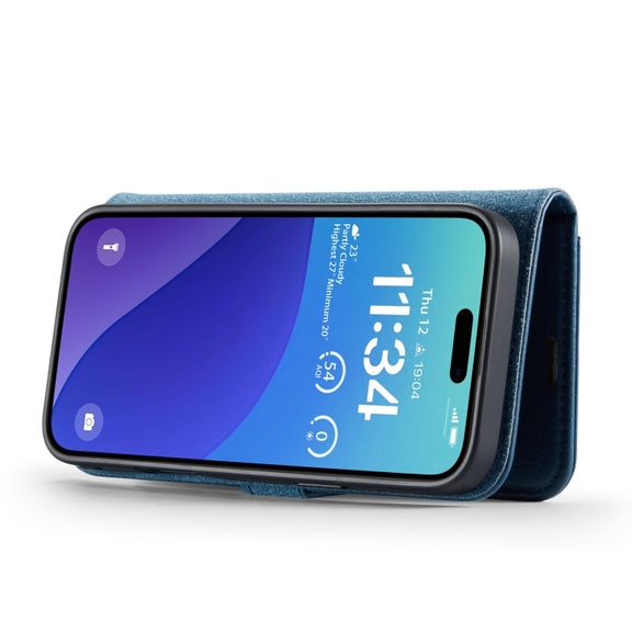 For iPhone 16 Pro DG.MING Crazy Horse Texture Detachable Magnetic Leather Phone Case(Blue)
