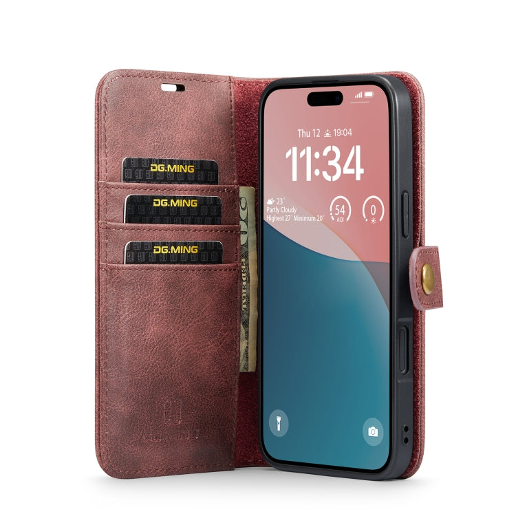 For iPhone 16 Plus DG.MING Crazy Horse Texture Detachable Magnetic Leather Phone Case(Red)