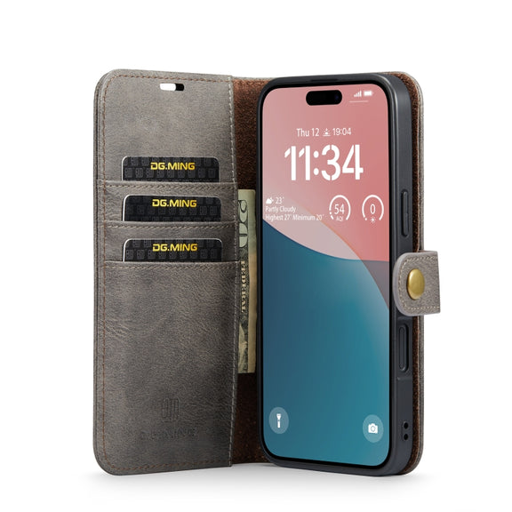 For iPhone 16 Plus DG.MING Crazy Horse Texture Detachable Magnetic Leather Phone Case(Grey)