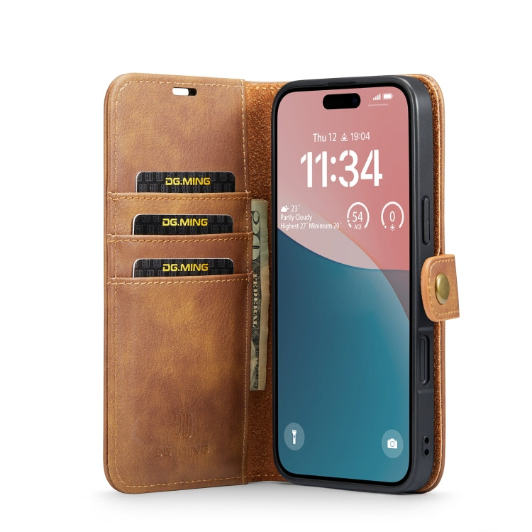 For iPhone 16 Plus DG.MING Crazy Horse Texture Detachable Magnetic Leather Phone Case(Brown)