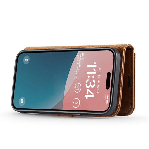 For iPhone 16 Plus DG.MING Crazy Horse Texture Detachable Magnetic Leather Phone Case(Brown)