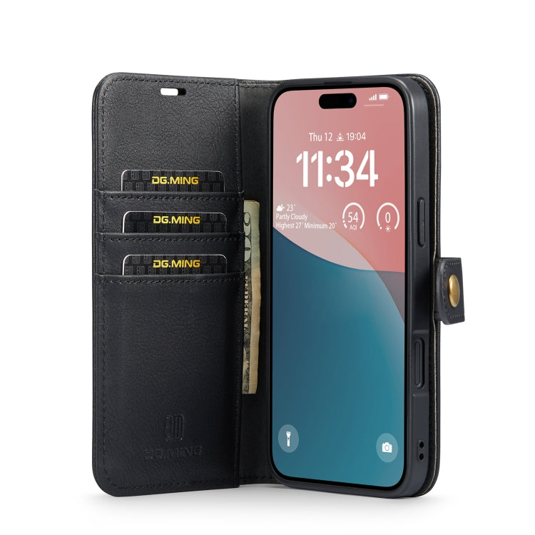 For iPhone 16 Plus DG.MING Crazy Horse Texture Detachable Magnetic Leather Phone Case(Black)