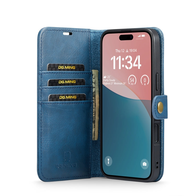For iPhone 16 Plus DG.MING Crazy Horse Texture Detachable Magnetic Leather Phone Case(Blue)