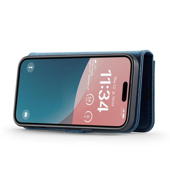 For iPhone 16 Plus DG.MING Crazy Horse Texture Detachable Magnetic Leather Phone Case(Blue)