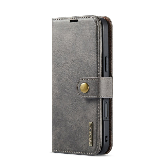 For iPhone 16 DG.MING Crazy Horse Texture Detachable Magnetic Leather Phone Case(Grey)