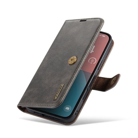 For iPhone 16 DG.MING Crazy Horse Texture Detachable Magnetic Leather Phone Case(Grey)
