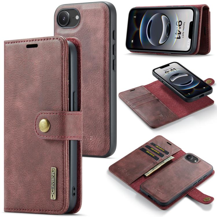 For iPhone 16e DG.MING Crazy Horse Texture Detachable Magnetic Leather Phone Case(Red)