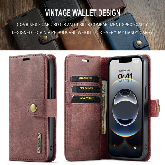 For iPhone 16e DG.MING Crazy Horse Texture Detachable Magnetic Leather Phone Case(Red)
