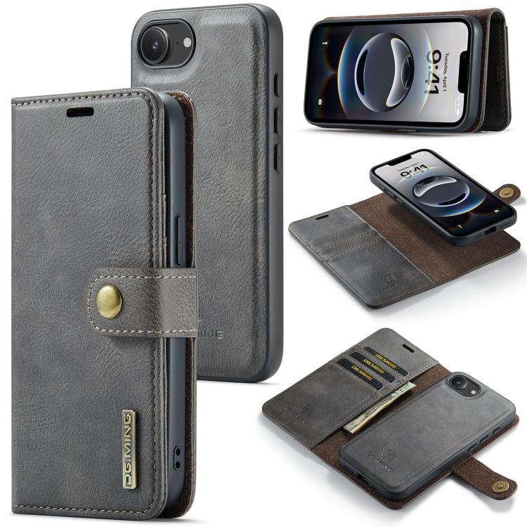 For iPhone 16e DG.MING Crazy Horse Texture Detachable Magnetic Leather Phone Case(Grey)