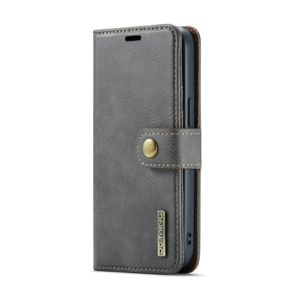 For iPhone 16e DG.MING Crazy Horse Texture Detachable Magnetic Leather Phone Case(Grey)