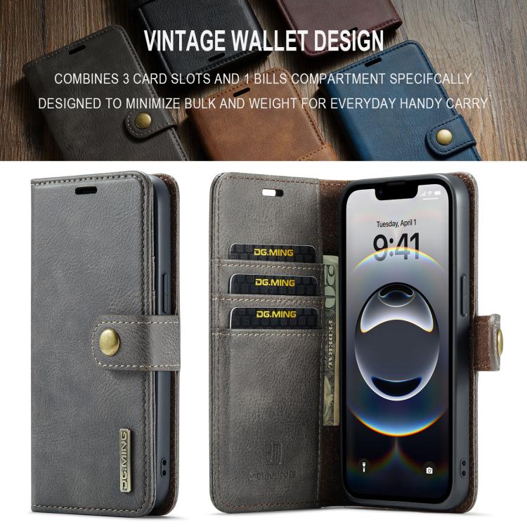 For iPhone 16e DG.MING Crazy Horse Texture Detachable Magnetic Leather Phone Case(Grey)