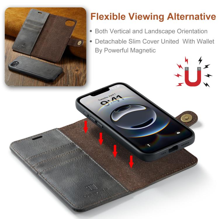 For iPhone 16e DG.MING Crazy Horse Texture Detachable Magnetic Leather Phone Case(Grey)
