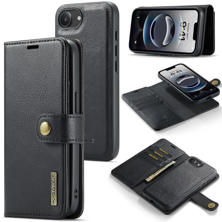 For iPhone 16e DG.MING Crazy Horse Texture Detachable Magnetic Leather Phone Case(Black)
