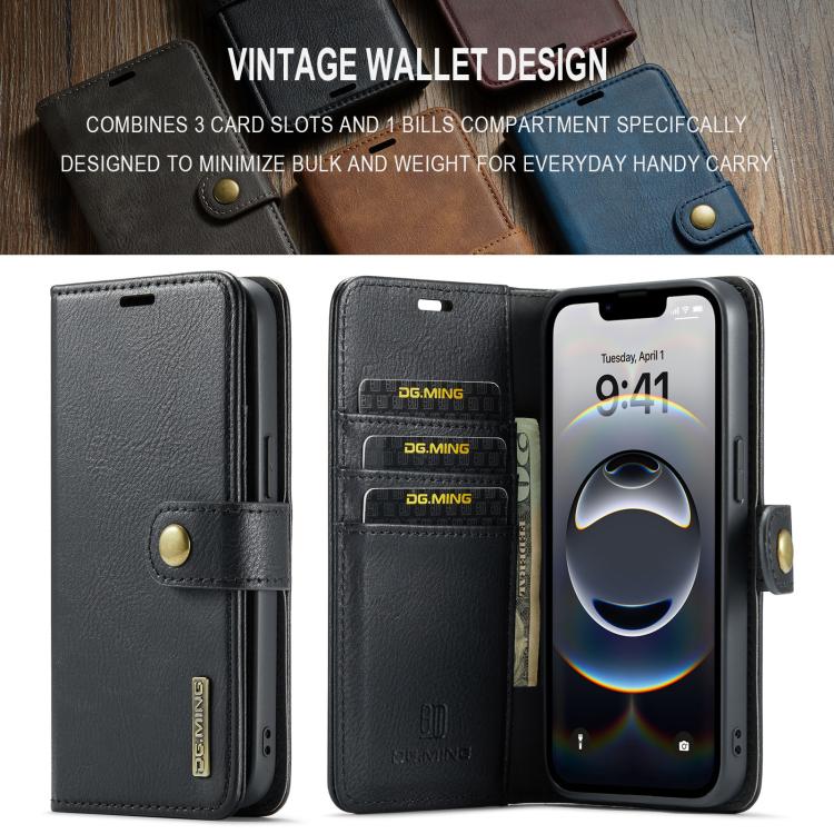 For iPhone 16e DG.MING Crazy Horse Texture Detachable Magnetic Leather Phone Case(Black)