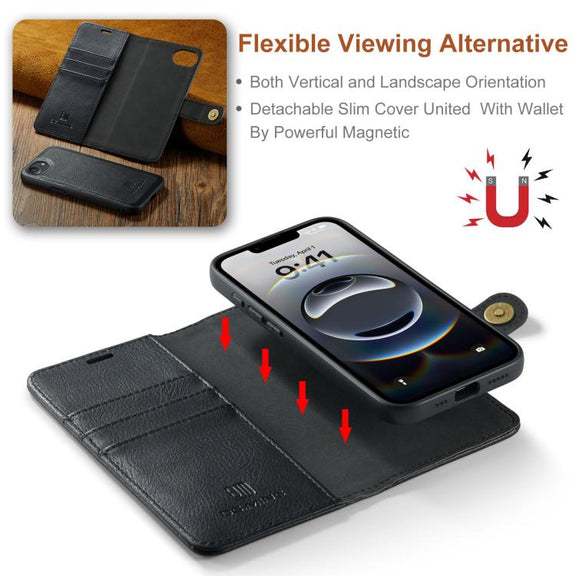 For iPhone 16e DG.MING Crazy Horse Texture Detachable Magnetic Leather Phone Case(Black)