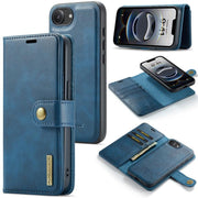 For iPhone 16e DG.MING Crazy Horse Texture Detachable Magnetic Leather Phone Case(Blue)