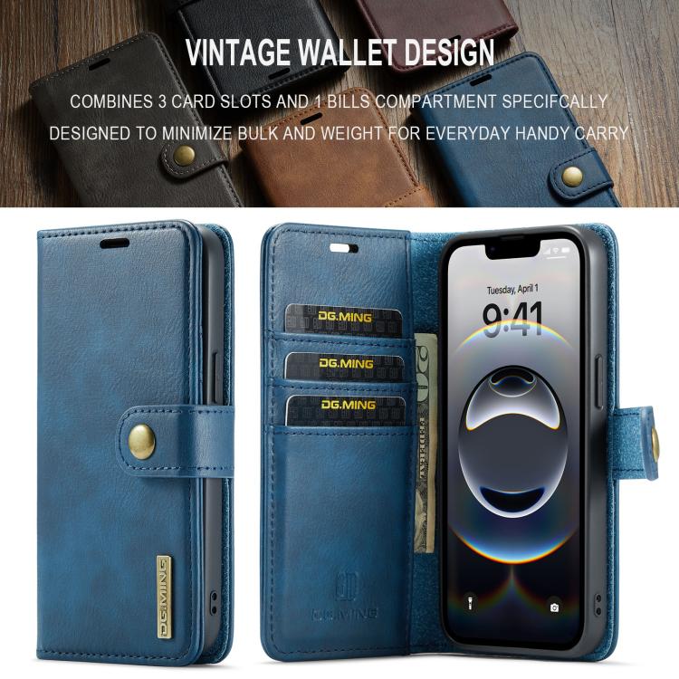 For iPhone 16e DG.MING Crazy Horse Texture Detachable Magnetic Leather Phone Case(Blue)