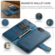 For iPhone 16e DG.MING Crazy Horse Texture Detachable Magnetic Leather Phone Case(Blue)