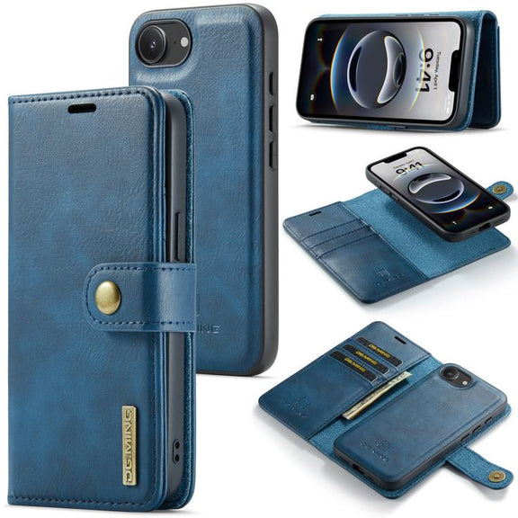 For iPhone 16e DG.MING Crazy Horse Texture Detachable Magnetic Leather Phone Case(Blue)