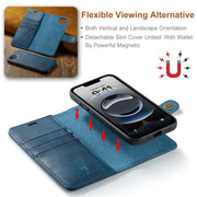 For iPhone 16e DG.MING Crazy Horse Texture Detachable Magnetic Leather Phone Case(Blue)