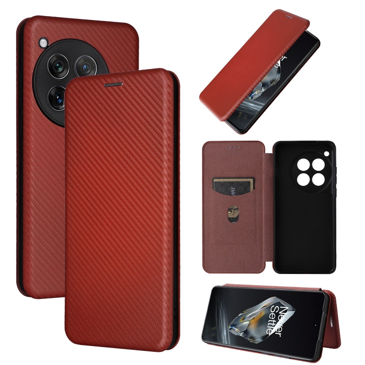 For OnePlus 12 Carbon Fiber Texture Flip Leather Phone Case(Brown)