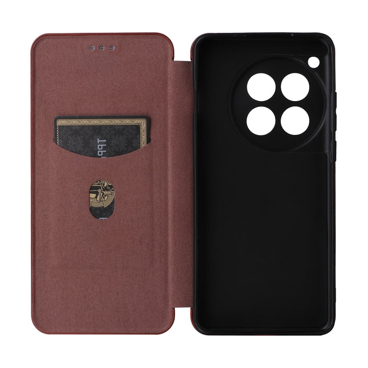 For OnePlus 12 Carbon Fiber Texture Flip Leather Phone Case(Brown)