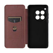 For OnePlus 12 Carbon Fiber Texture Flip Leather Phone Case(Brown)