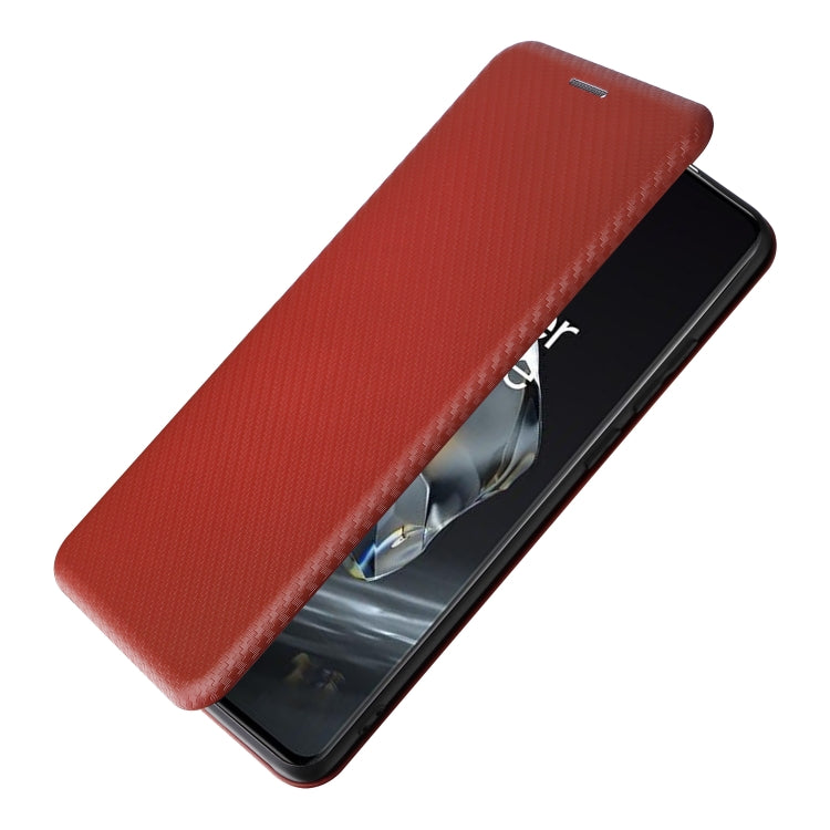 For OnePlus 12 Carbon Fiber Texture Flip Leather Phone Case(Brown)